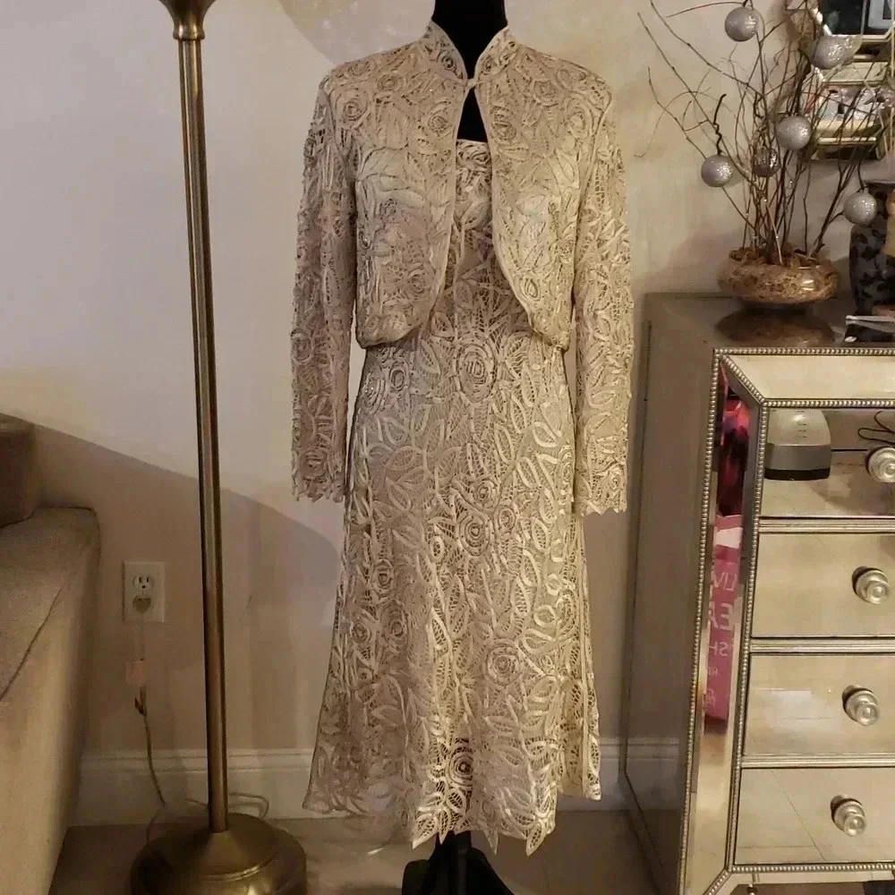 SOULMATES 100%silk beaded set of jacket and dress size M NWOT - Picture 3 of 14